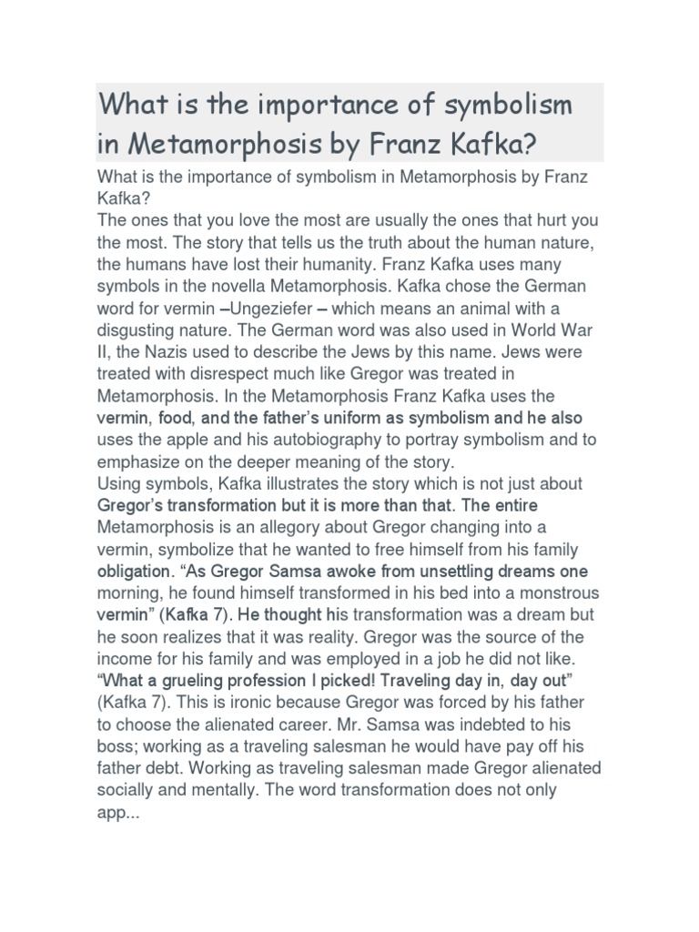 What Is The Importance of Symbolism in Metamorphosis by Franz Kafka