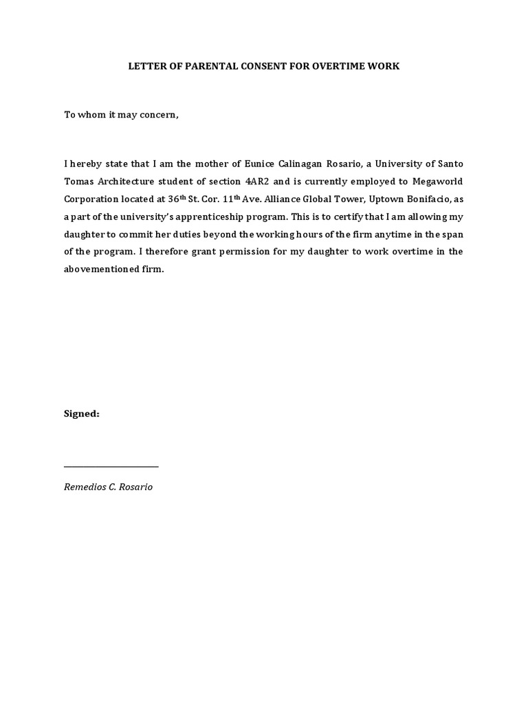 Parent Consent for Overtime Work | PDF | Career & Growth | Social Science