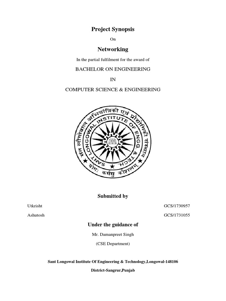 Project Synopsis: Bachelor On Engineering IN Computer Science ...