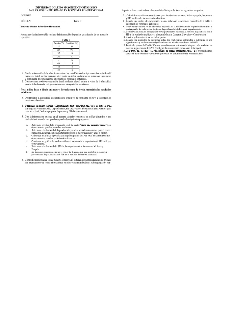 Taller Final | PDF | Producto Interno Bruto | Macroeconómica