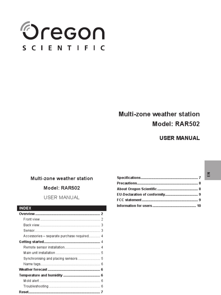 OREGON SCIENTIFIC - Multi-Zone Confort Weather Station RAR502