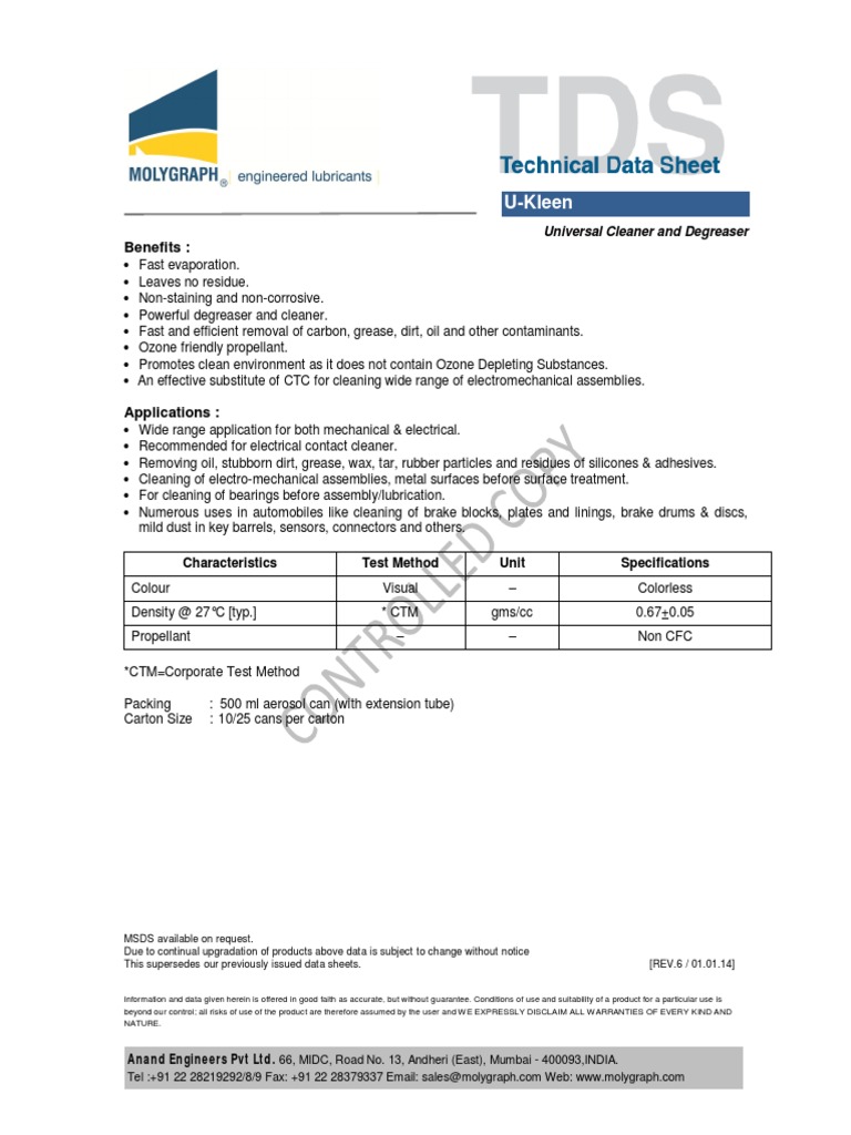 UKLEEN Moly Graph Msds Industrial Processes Applied And