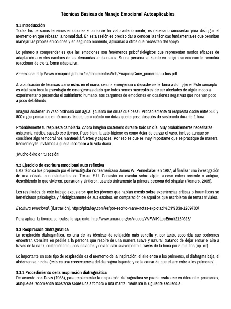 Técnicas de Manejo Emocional Efectivas | PDF | Respiración | Las emociones