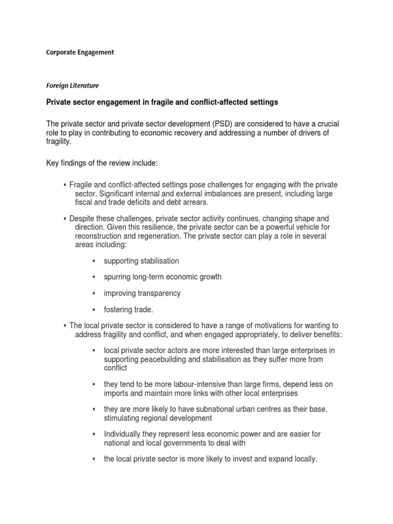 Private Sector Engagement in Fragile and Conflict-Affected Settings ...