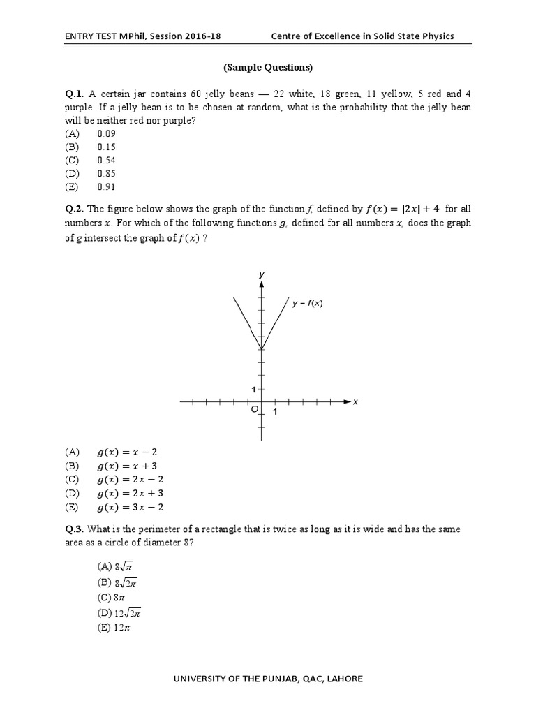 MPhil Entry Test Sample Questions | PDF | Area | Poetry