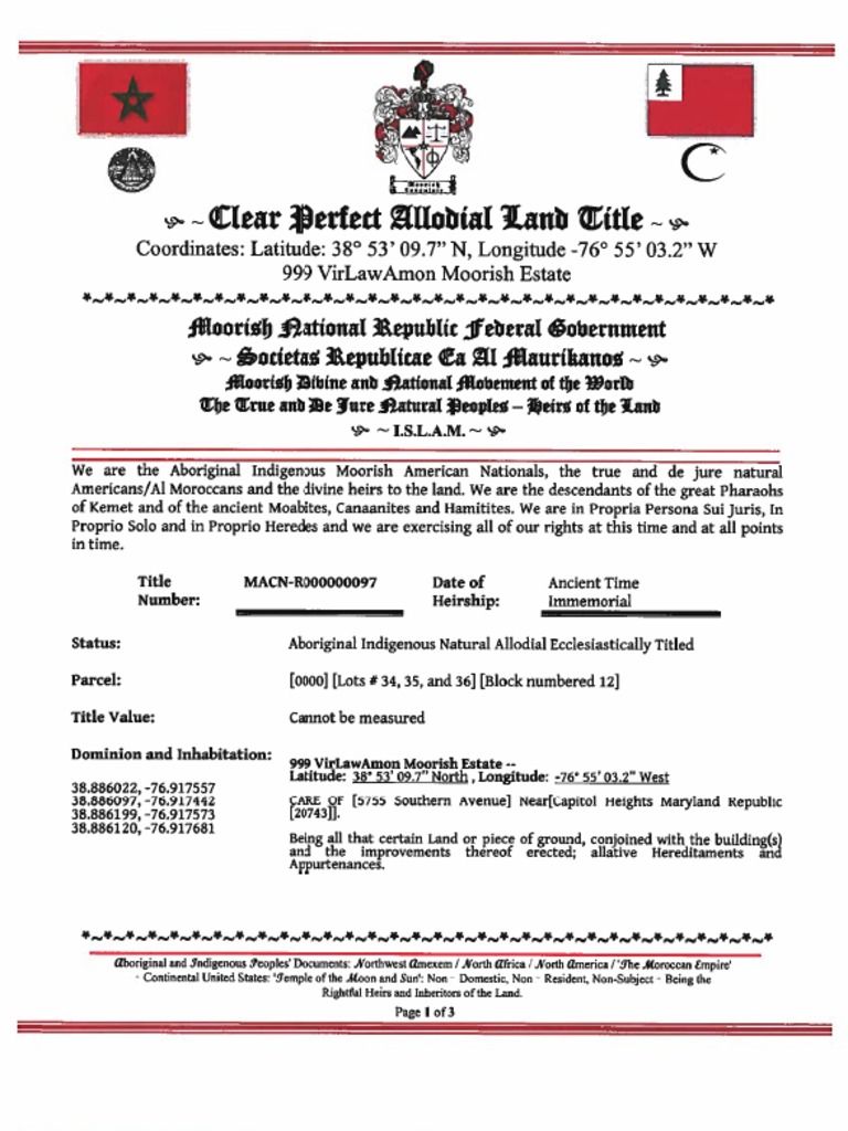 Aboriginal Clear Perfect Allodial Land Title PDF