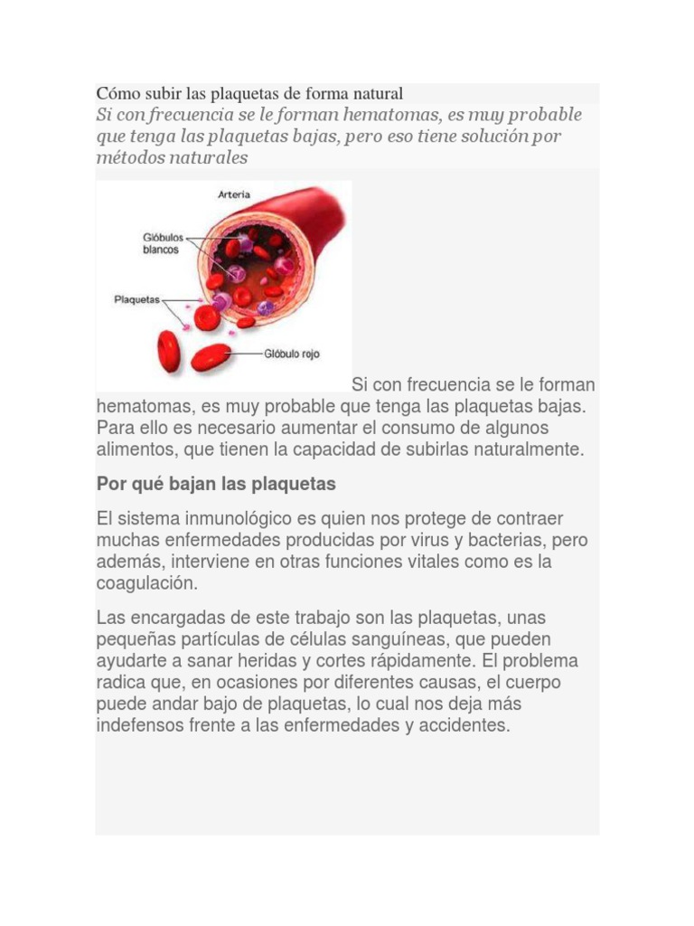 Cómo Subir Las Plaquetas de Forma Natural | PDF | Plaqueta | Sangre