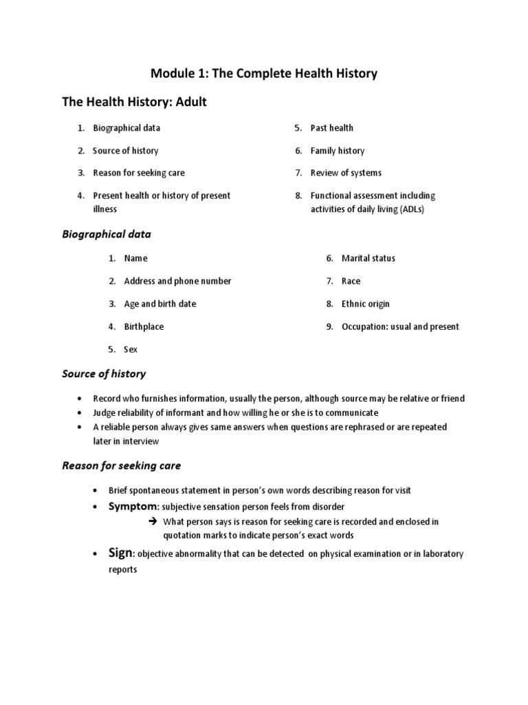 Comprehensive Health History Guide | PDF | Health Care | Alcoholism