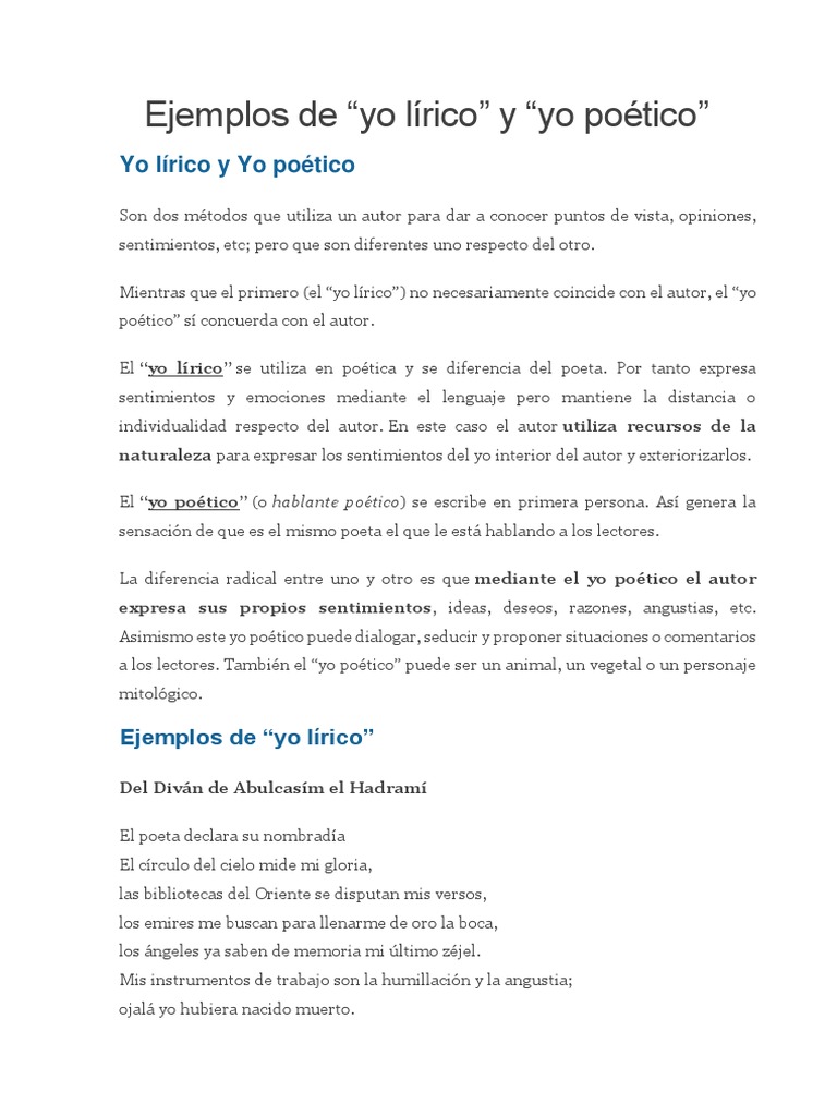 Ejemplos Del Yo Lírico y Del Yo Poético PDF Poesía