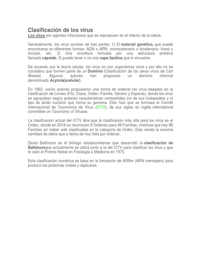 Clasificación de Los Virus | PDF | Virus | Biología