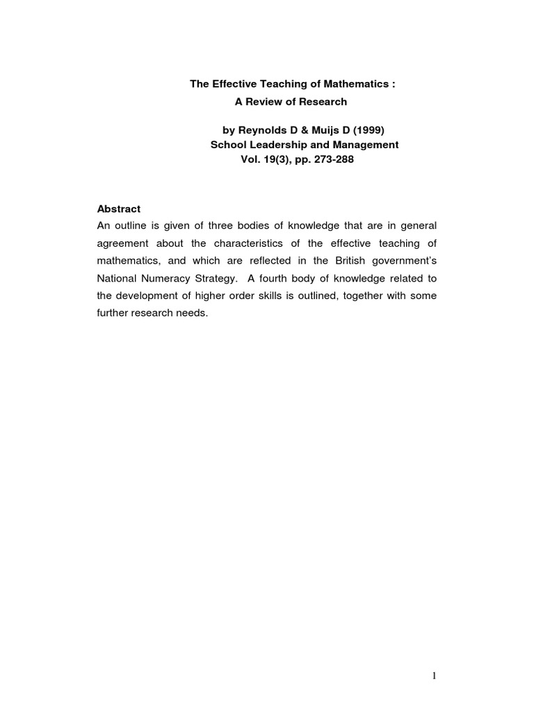 Effective Mathematics Teaching Strategies | PDF | Teachers | Homework