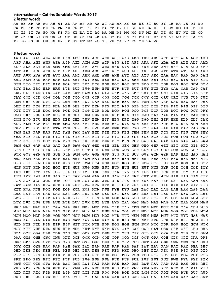 International - Collins Scrabble Words 2015 2 Letter Words | PDF