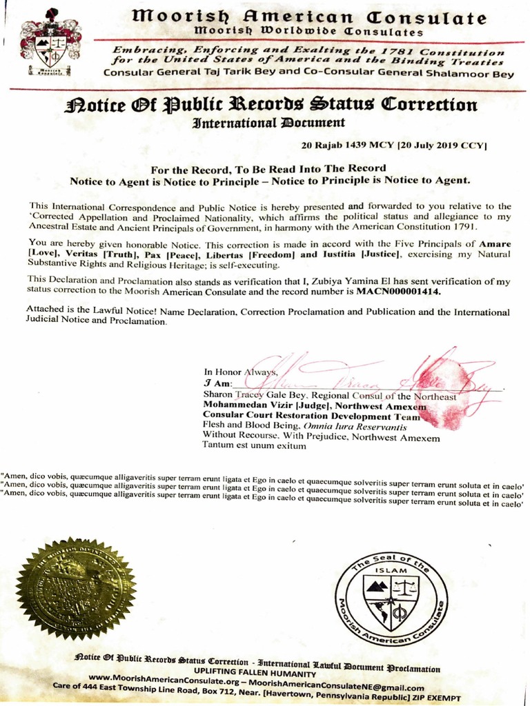 Status Correction Judicial Notice and Proclamation PDF United