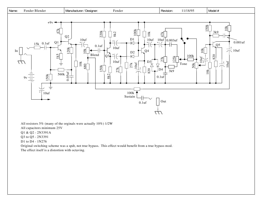 Fender Blender Schematic Overview | PDF | Components | Electrical