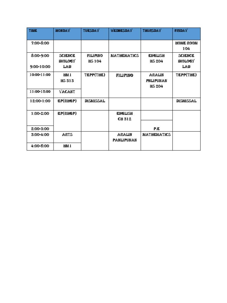 Filipino School Weekly Schedule | PDF