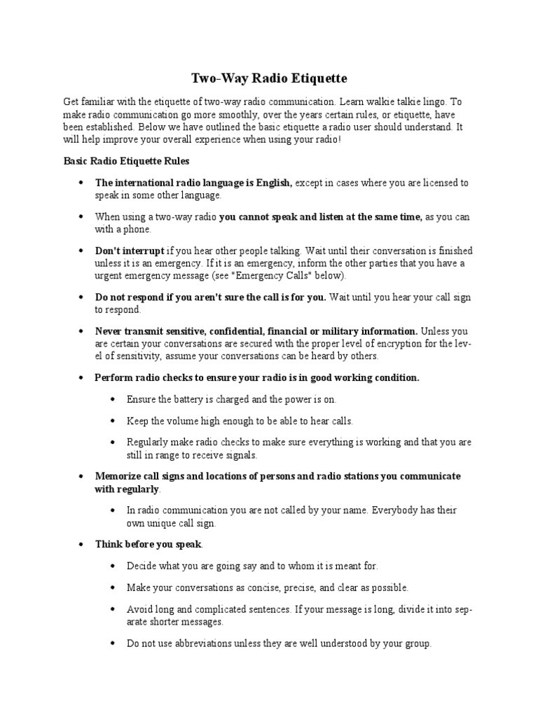 TwoWay Radio Etiquette Radio Wireless