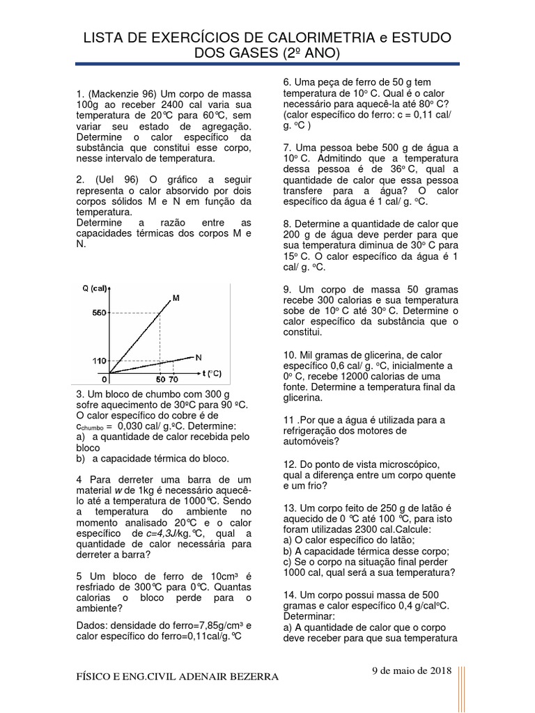 Exercicios De Fisica 2 Ano Ensino Medio Calorimetria