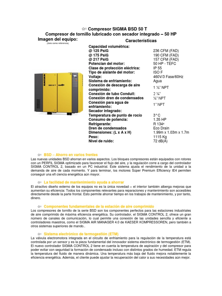 Compresor Kaeser BSD 50 T: Eficiencia y Ahorro | PDF | Uso eficiente de energía | Electrónica