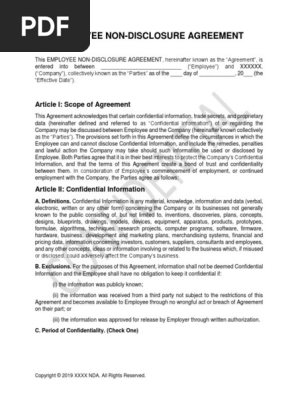 Employee Non Disclosure Agreement NDA Clean