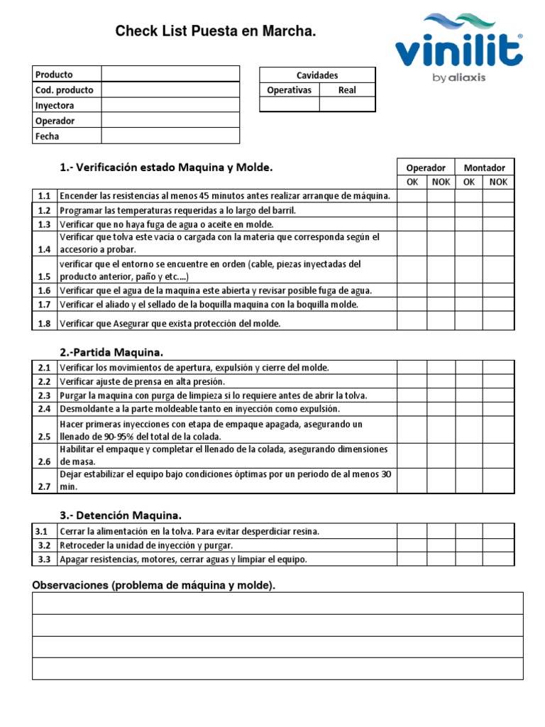 Check List Partida de Inyectora | PDF