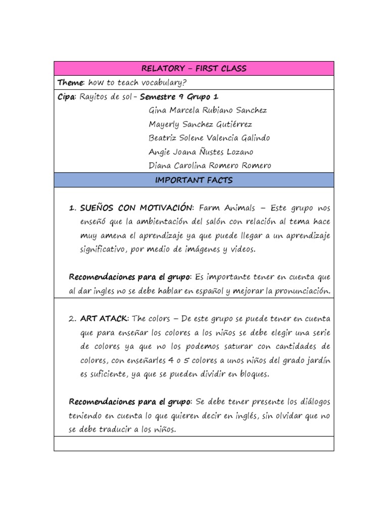 Relatory 1 Rayitos de Sol | PDF | Idiomas | Educación avanzada