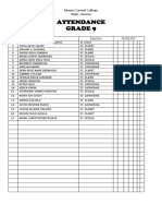 Attendance Grade 9: No. Name Section August