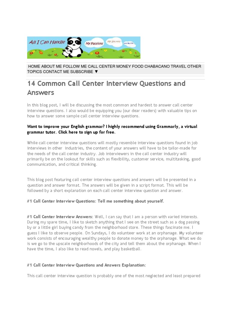 14 Common Call Center Interview Questions and Answers | PDF | Question ...