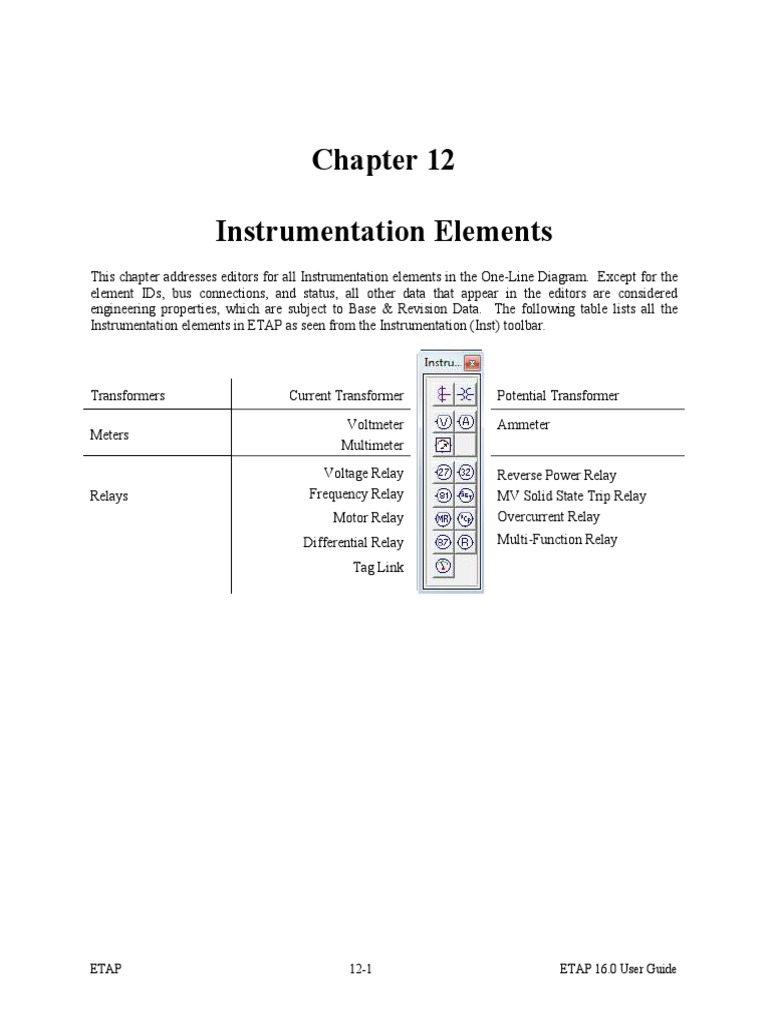 ETAP 16.0 Instrumentation Elements Guide | PDF | Transformer | Relay