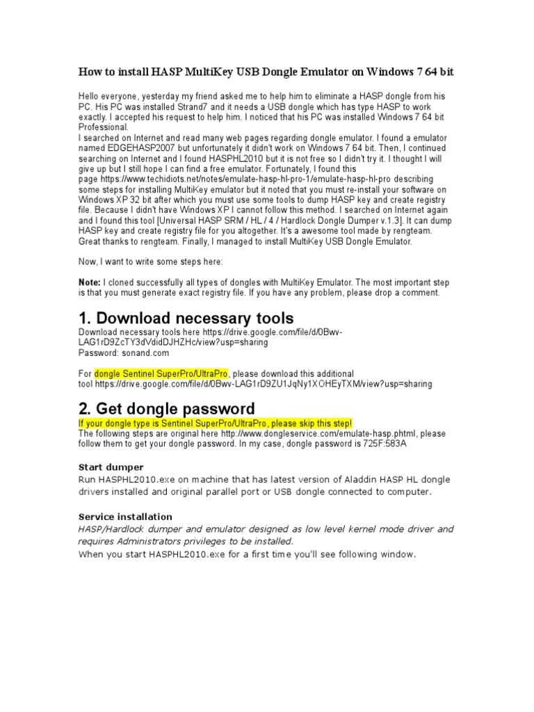 How To Install HASP MultiKey USB Dongle Emulator On Windows 7 64 Bit