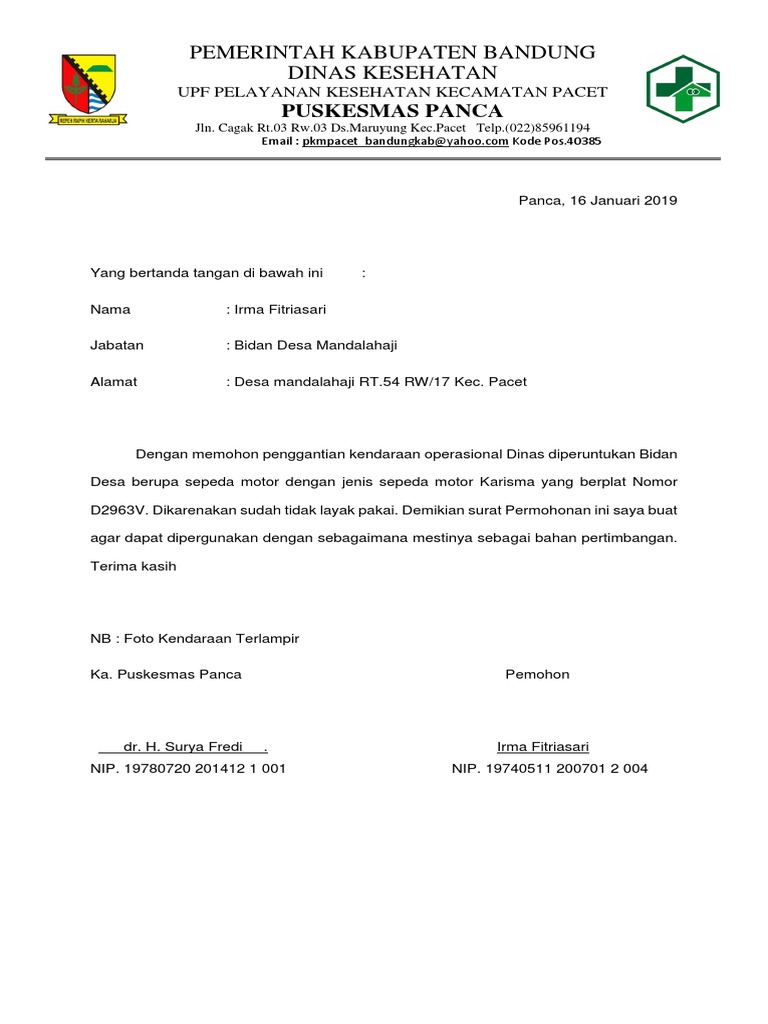 Surat Permohonan Penggantian Kendaraan Dinas