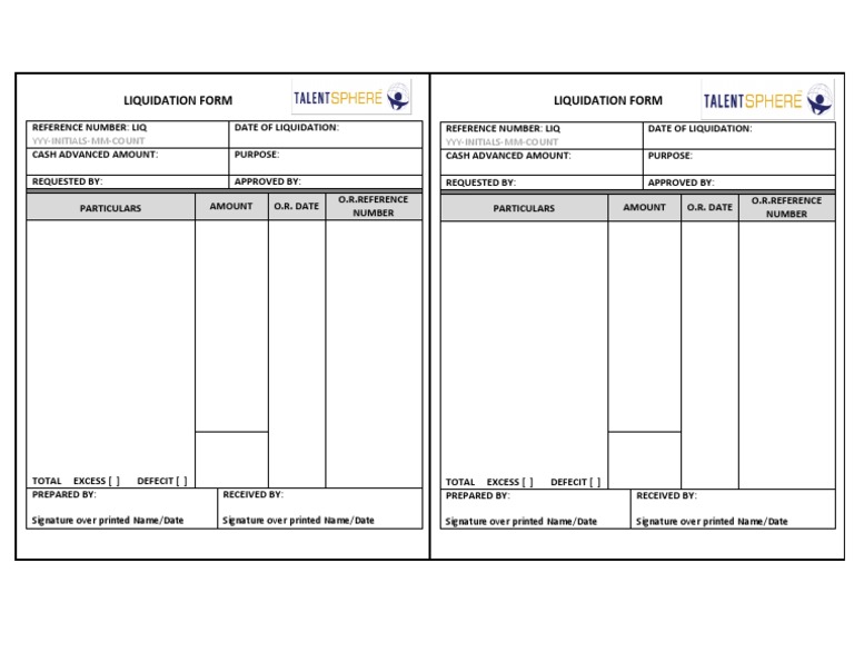 Liquidation Form Liquidation Form: Yyy-Initials-Mm-Count Yyy-Initials ...