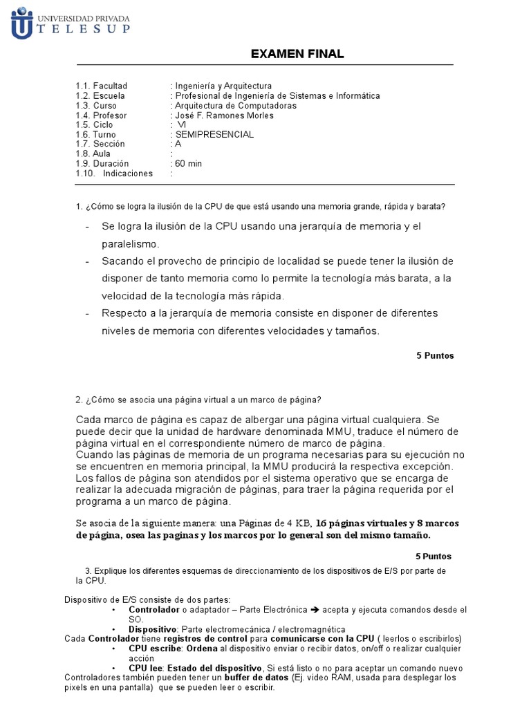 Examen Final: Arquitectura de Computadoras | PDF | Hardware de la ...