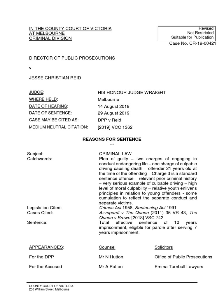 Sentencing Remarks DPP V Reid | PDF | Driving Under The Influence ...