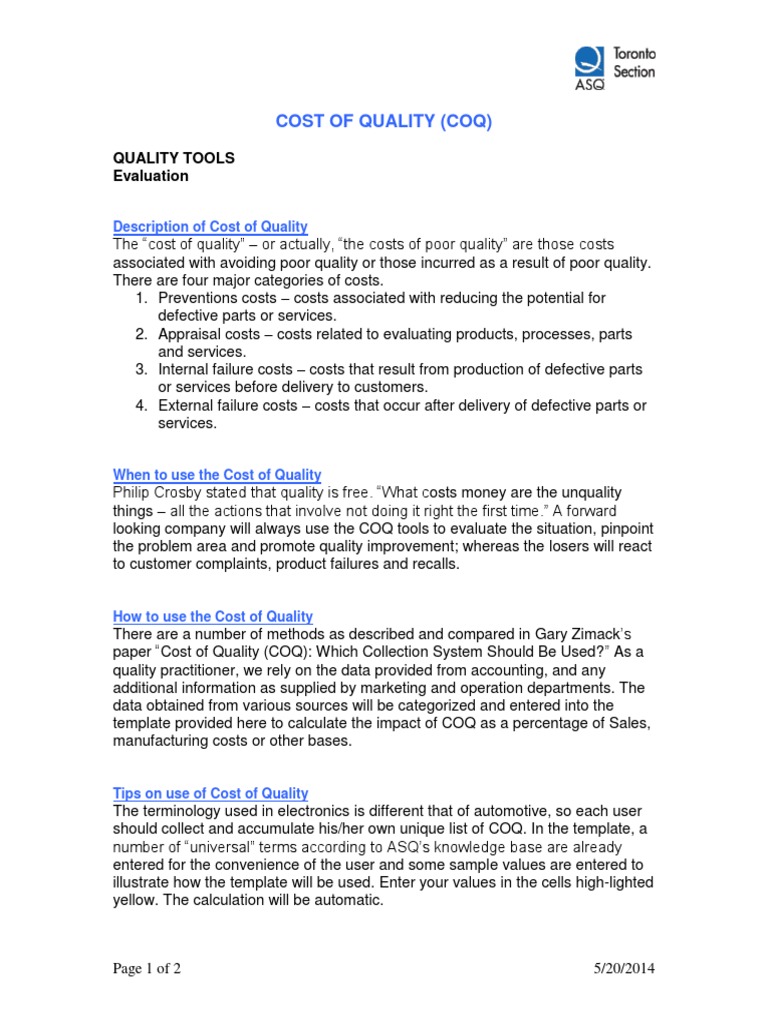 Cost of Quality PDF Cost Marketing