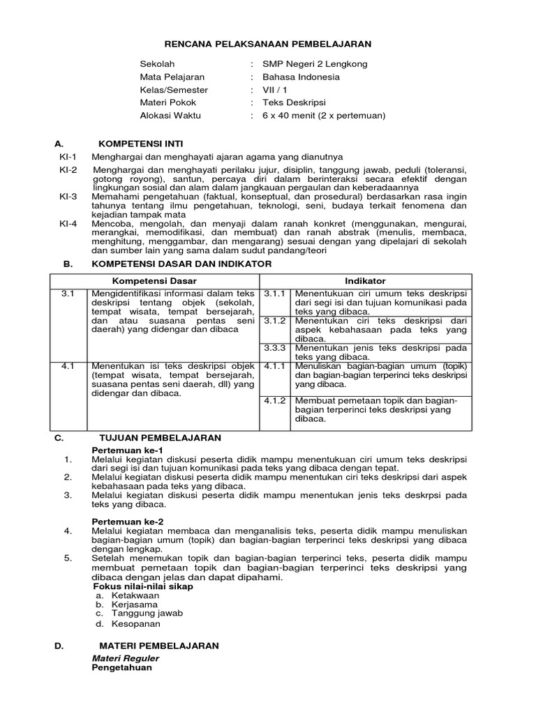 Rpp Teks Deskripsi