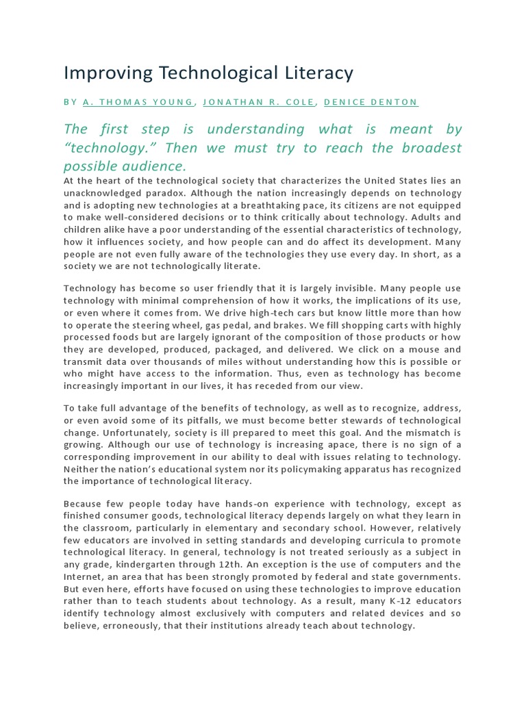Improving Technological Literacy | PDF | Literacy | Curriculum