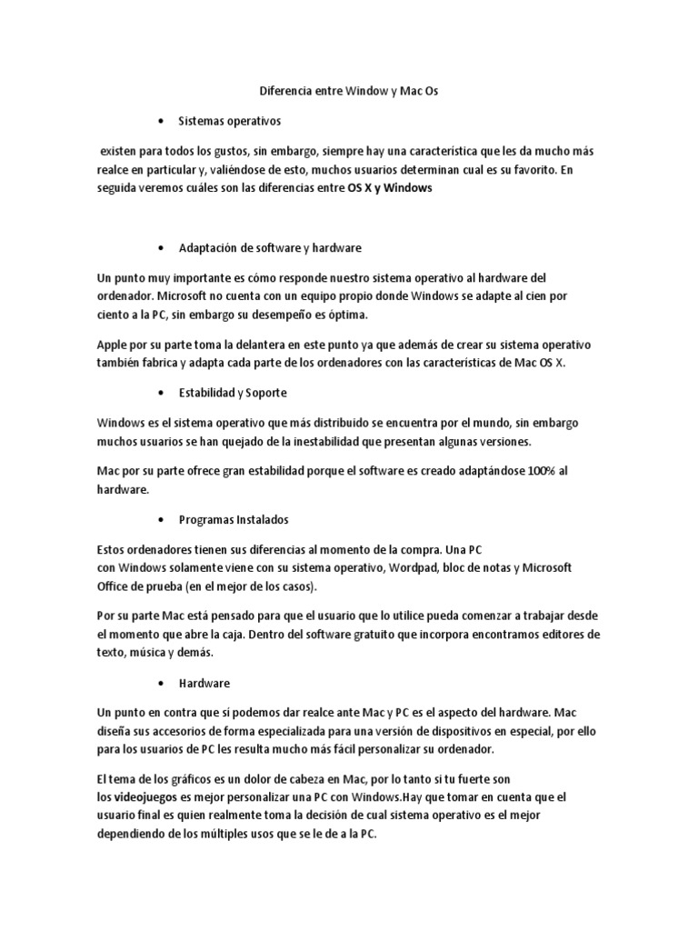 Comparativa: Windows vs Mac OS | PDF