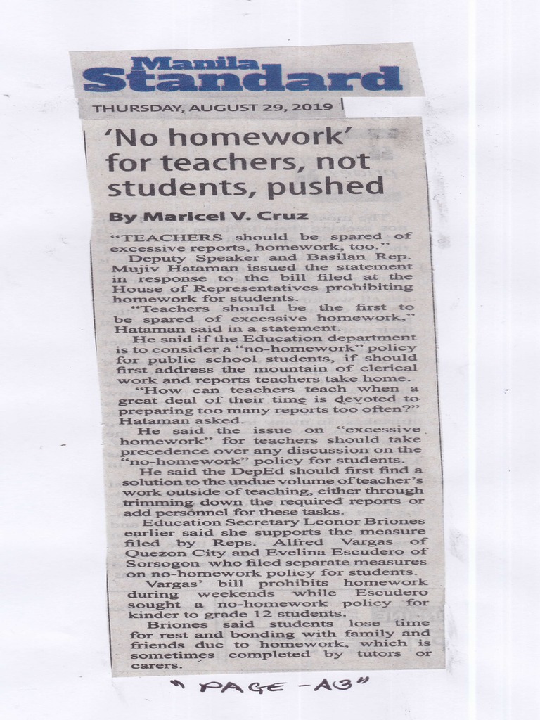 Teachers' Workload vs. No Homework Policy | PDF