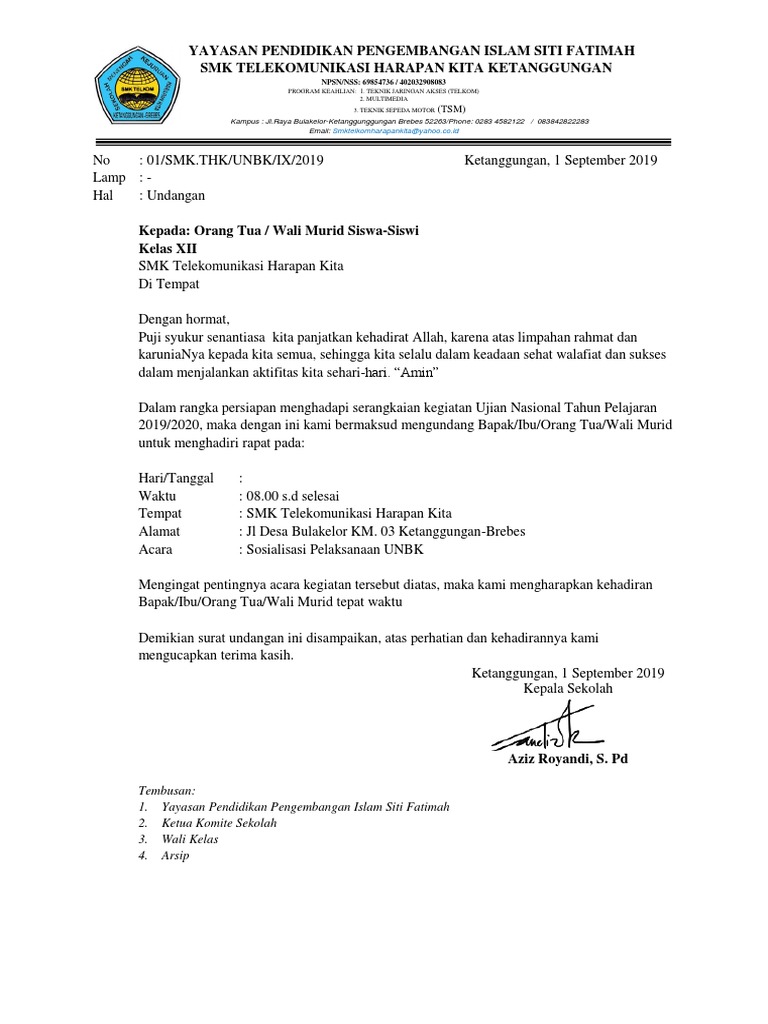 Surat Undangan Sosialisasi Unbk