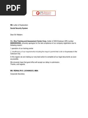 Letter of Explanation