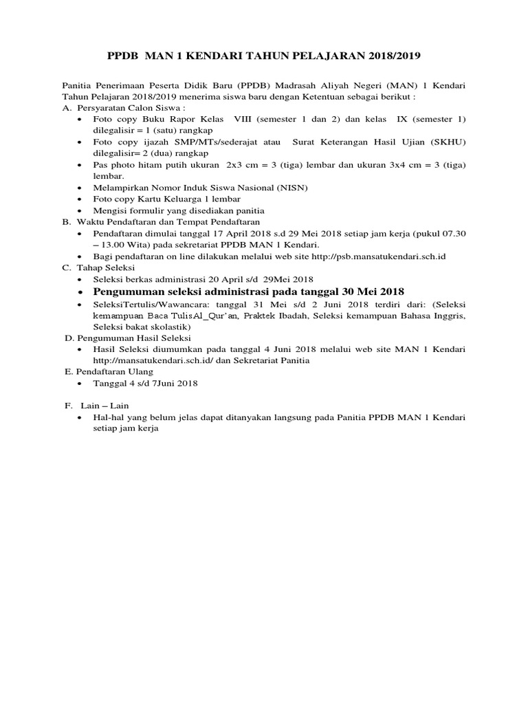 PPDB Man 1 Kendari | PDF