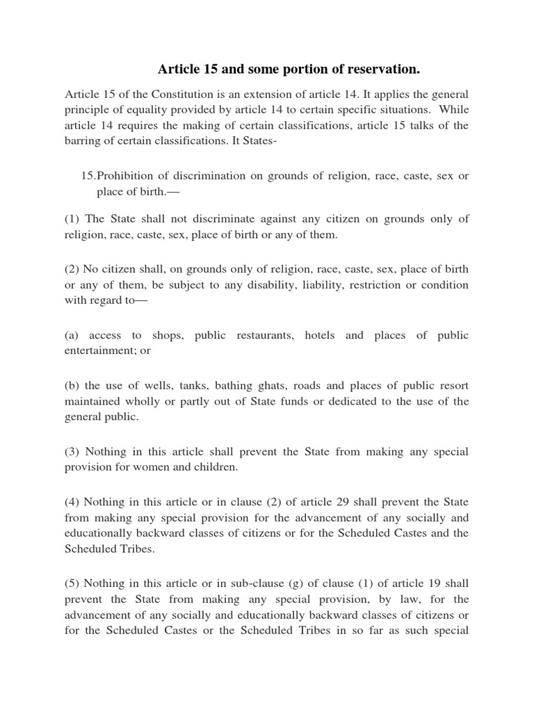 Article 15: Equality and Non-Discrimination | PDF | U.S. State | United ...
