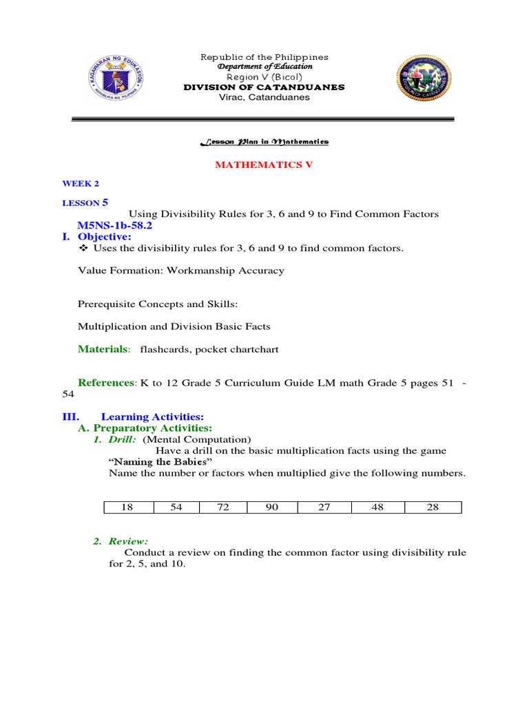 lesson 5 uses divisibility rules for 2 5 and 10 to find coomon factors pdf teaching mathematics cognition
