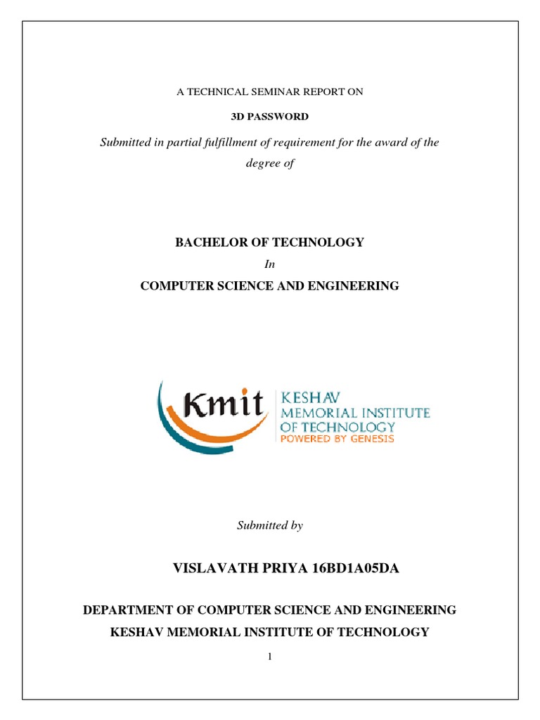Seminar Report on 3D Password Technology | PDF | Oculus Vr | Virtual ...