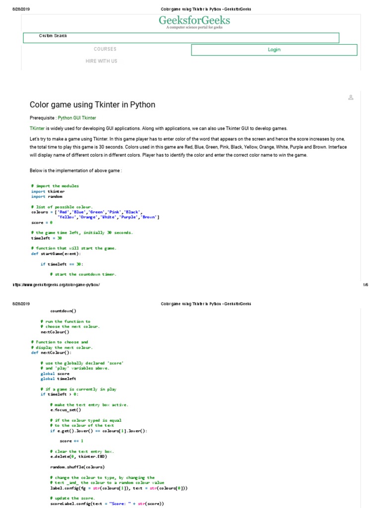 Color Game Using Tkinter in Python | PDF | Color | Computing