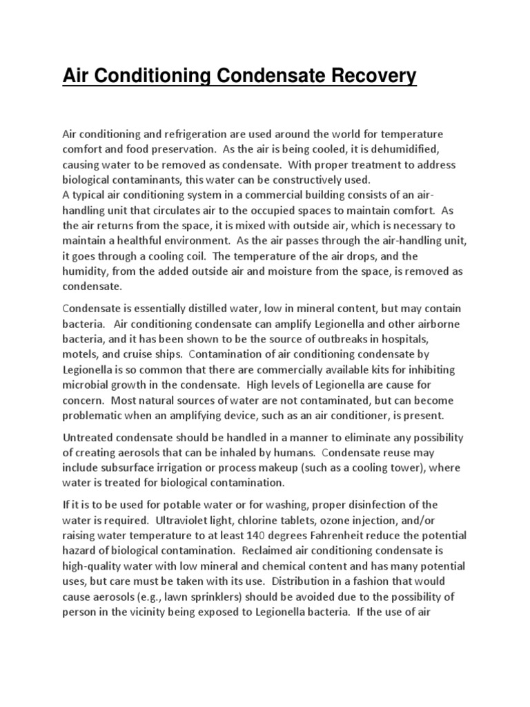 Air Conditioning Condensate Recovery PDF Air Conditioning Water