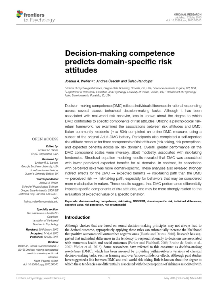 Dospert | PDF | Framing (Social Sciences) | Risk