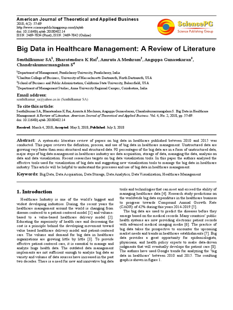 Big Data Management in Healthcare Review | PDF | Big Data | Health ...