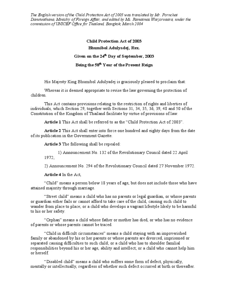 2003 Child Protection Act (En) PDF | PDF | Legal Guardian | Child ...