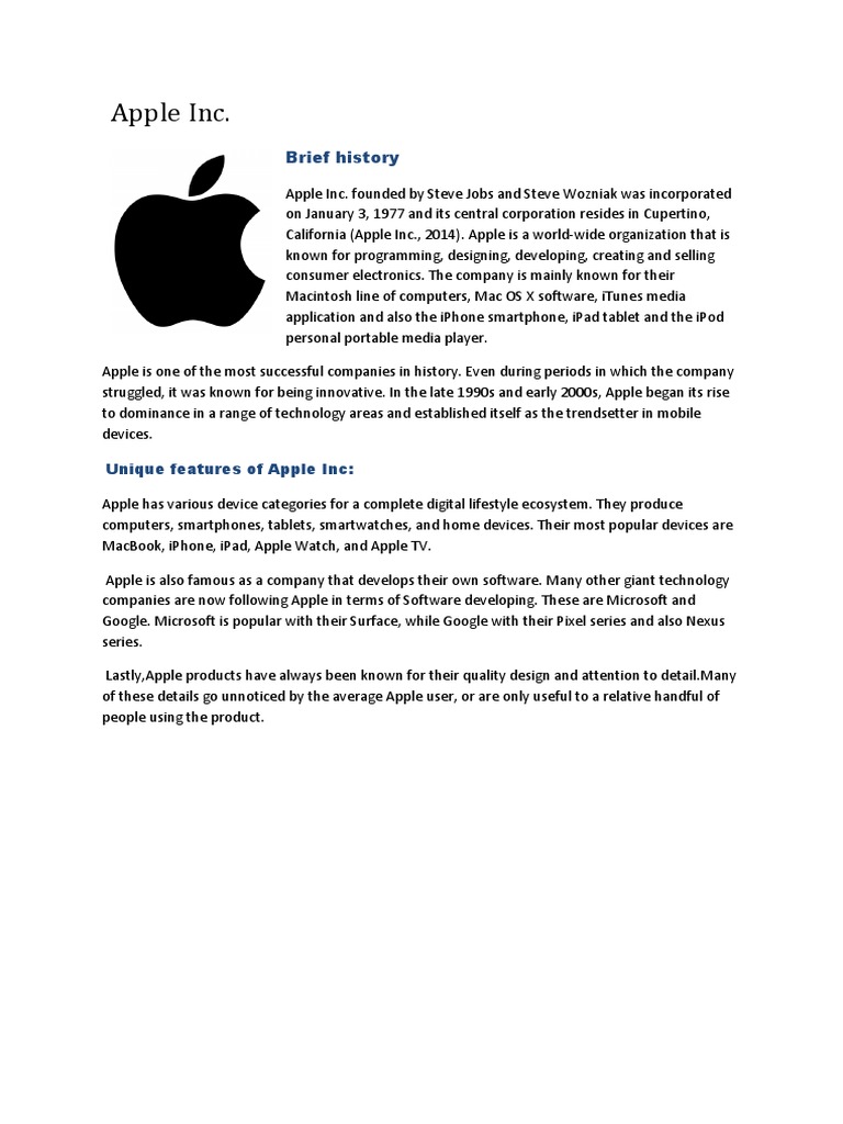 Apple Inc Brief History Pdf